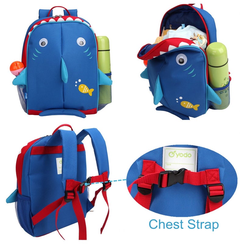 yodo Little Kids School Bag Pre-K Toddler Backpack - Reflective Fins, Name Tag and Chest Strap, Shark - Image 4